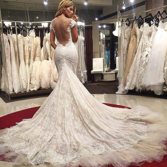 Lace Backless Mermaid Charming Wedding Dress with Open Back Lace Backless Mermaid Charming Wedding Dress with Open Back