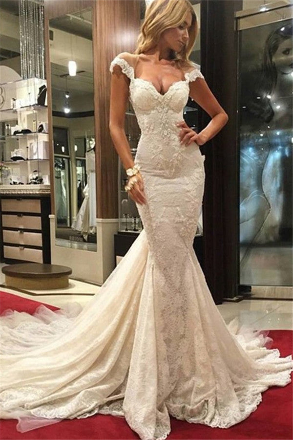 Lace Backless Mermaid Charming Wedding Dress with Open Back