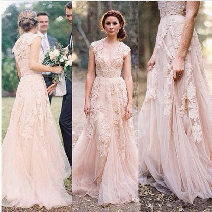 Lace Wedding Dress,Colored Wedding Dress,Rustic Wedding Dress,Flowy Wedding Dress,WS035-Dolly Gown