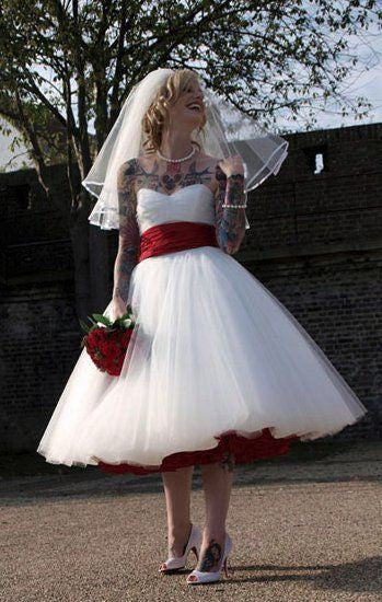 1950s Wedding Dress,Tea Length Wedding Dress,Rockabilly Wedding Dress,Strapless Wedding Dress,Vintage Wedding Dress,WS037 - DollyGown