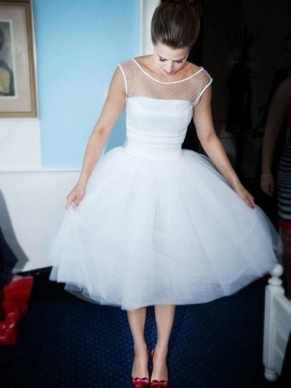 50s Bridal Gown, Polka Dot Wedding Dress, Tea Length Wedding Dress,Vintage Wedding Dress,WS040-Dolly Gown