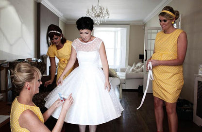 Polka Dot Wedding Dress Tea Length Wedding Dress 50s Wedding Dress WS042-Dolly Gown