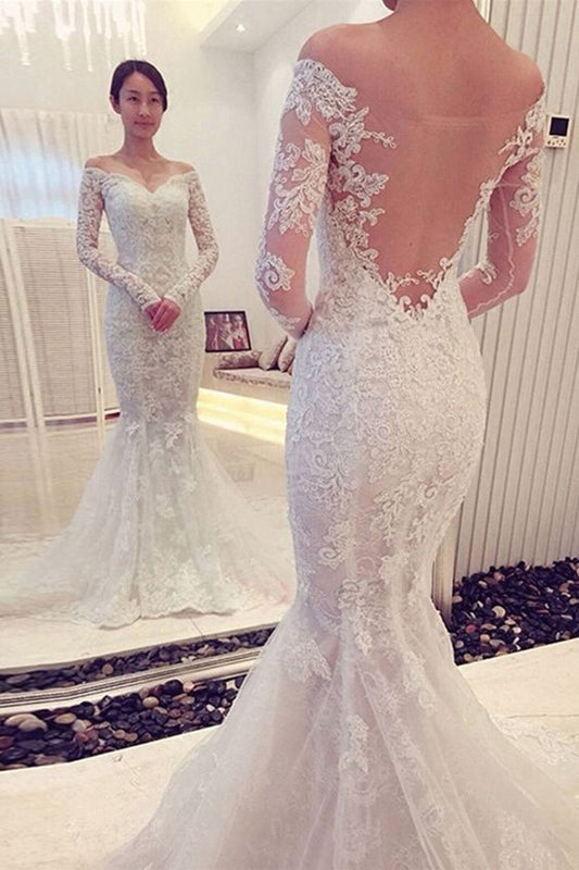 Lace Wedding Dress,Mermaid Wedding Dress,Trumpet Wedding Dress,Off Shoulders Wedding Dress,Robe De Mariee Dos Nu,WS050-Dolly Gown
