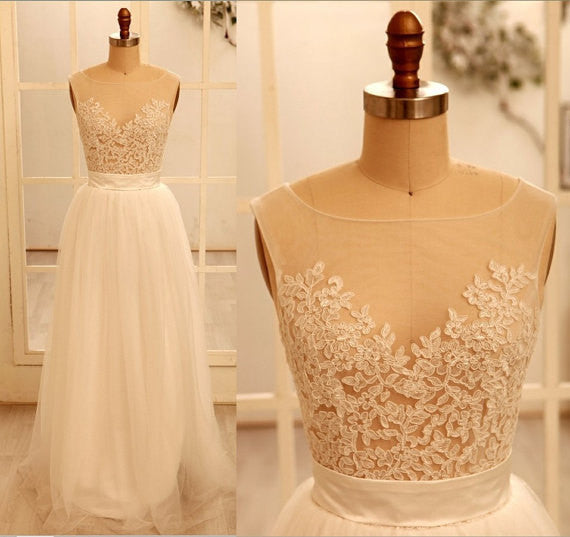 See Through Lace Top Wedding Dress Tulle Wedding Dress Sexy Bridal Gown,WS055-Dolly Gown