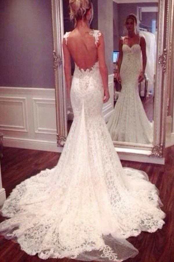 Mermaid/Trumpet Wedding Dress Lace Wedding Dress Backless Wedding Dress WS066-Dolly Gown
