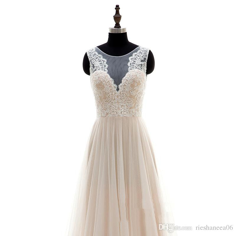 Vintage Wedding Dress A-Line Wedding Dess Flowy Wedding Dress Boho Tulle Wedding Dress WS067