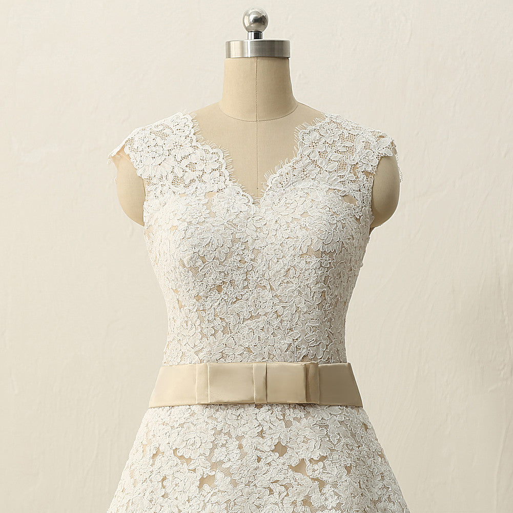 Champagne Tea Length Wedding Dress Tea Length Bridal Gown 50s Style Wedding Dress,WS068-Dolly Gown