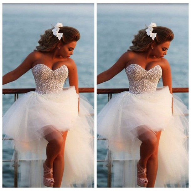 High Low Wedding Dress,Sparkly Wedding Dress,Hi-Lo Wedding Dress,Strapless Wedding Dress,WS070-Dolly Gown