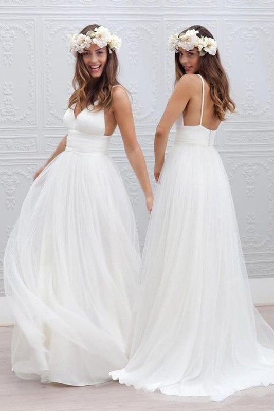 Tulle Wedding Dress Spaghetti Straps Wedding Dress Flowy Wedding Dress Sexy Wedding Dress,WS074
