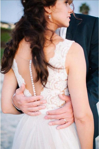 Beach Wedding Dress,Summer Wedding Dress,Flowy Wedding Dress,Lace Top Wedding Dress,WS076-Dolly Gown