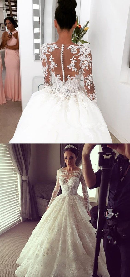 Princess Long Sleeve Lace Wedding Dress Cinderella Wedding Dress with Sleeves WS082-Dolly Gown
