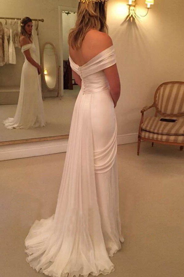 Chiffon Bohemian Beach Off Shoulders Wedding Dress with Side Slit Chiffon Bohemian Beach Off Shoulders Wedding Dress with Side Slit