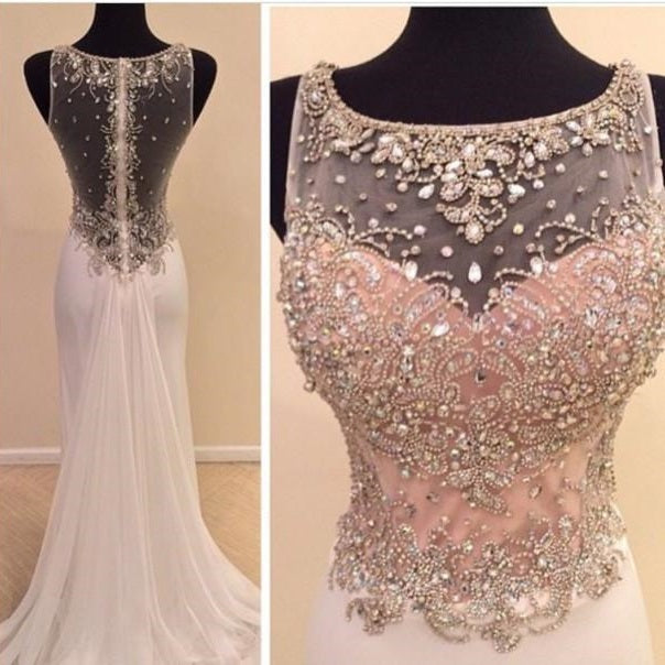 White Prom Dress See Through Formal Dress Long Prom Dress Sparkly Prom Dress,MA124