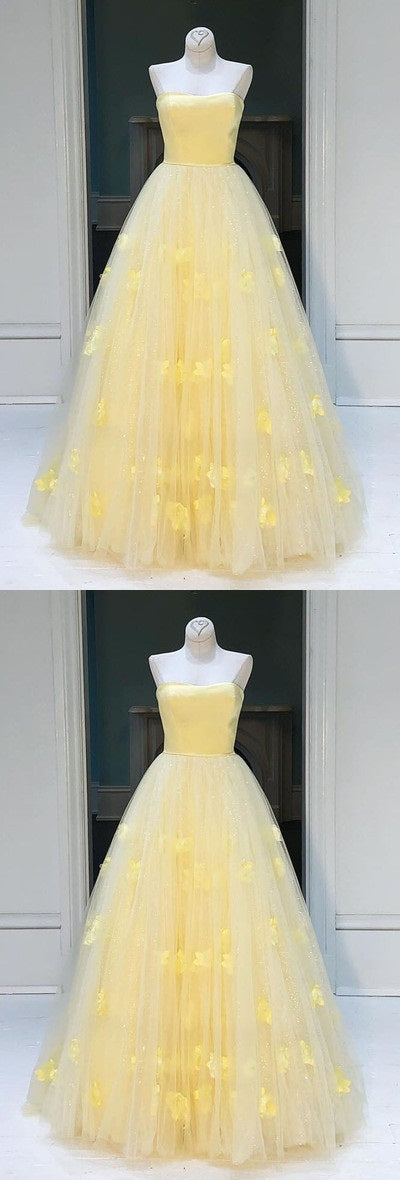 Puffy Yellow Strapless Prom Ball Gown 8th Grade Dance Dress