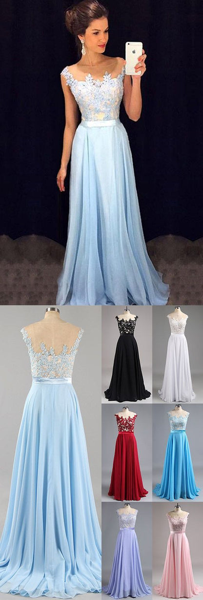 Fashion Light Blue Lace A line Prom Dress Long Formal Dress Chiffon Light Blue Evening Dress,201707209-Dolly Gown