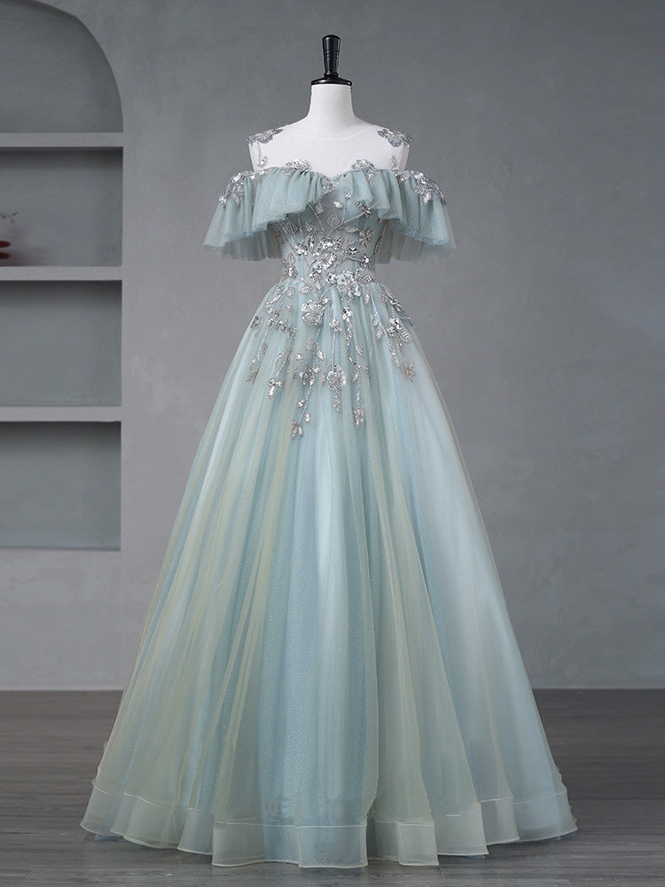 Dusty Blue Ball Gown Off The Shoulder Sweet 16 Dress - DollyGown
